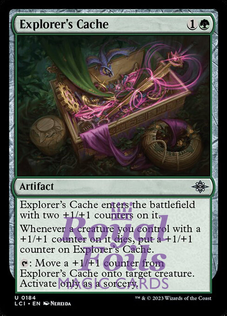 Explorer's Cache 4x FOIL Lost Caverns of Ixalan MTG LCI Uncommon MINT green artifact Explorer's Cache 4x FOIL Lost Caverns of Ixalan MTG LCI Uncommon MINT green artifact