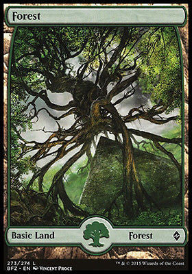 **1x FOIL Forest 273** BFZ MTG Battle for Zendikar Full Art Basic Land MINT green **1x FOIL Forest 273** BFZ MTG Battle for Zendikar Full Art Basic Land MINT green