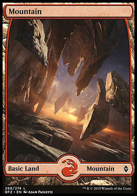 **1x FOIL Mountain 268** BFZ MTG Battle for Zendikar Full Art Basic Land MINT red **1x FOIL Mountain 268** BFZ MTG Battle for Zendikar Full Art Basic Land MINT red