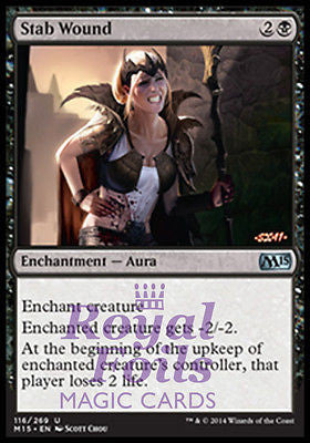 **2x FOIL Stab Wound** MTG M15 Core Set Uncommon MINT black enchantment aura **2x FOIL Stab Wound** MTG M15 Core Set Uncommon MINT black enchantment aura