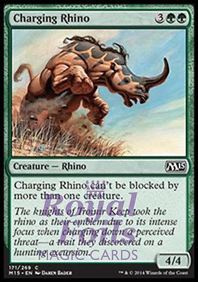 Charging Rhino 4x FOIL MTG M15 Core Set Common MINT green Charging Rhino 4x FOIL MTG M15 Core Set Common MINT green