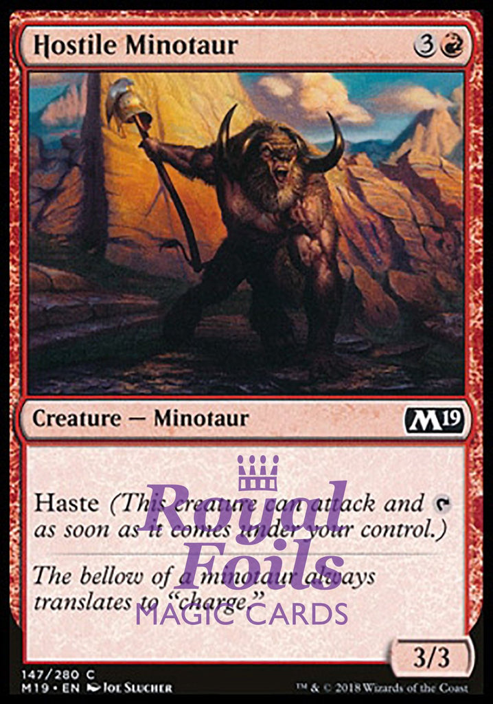 **4x FOIL Hostile Minotaur** M19 MTG Core Set 2019 Common MINT red **4x FOIL Hostile Minotaur** M19 MTG Core Set 2019 Common MINT red