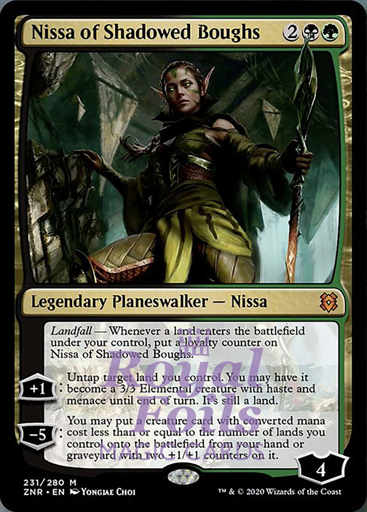 Nissa of Shadowed Boughs 1x FOIL ZNR MTG Zendikar Rising Mythic MINT black green Nissa of Shadowed Boughs 1x FOIL ZNR MTG Zendikar Rising Mythic MINT black green