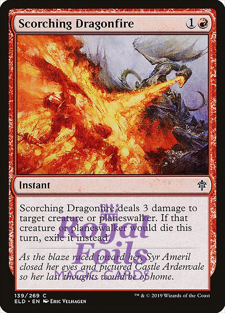 Scorching Dragonfire 3x FOIL ELD MTG Throne of Eldraine Common MINT red Scorching Dragonfire 3x FOIL ELD MTG Throne of Eldraine Common MINT red