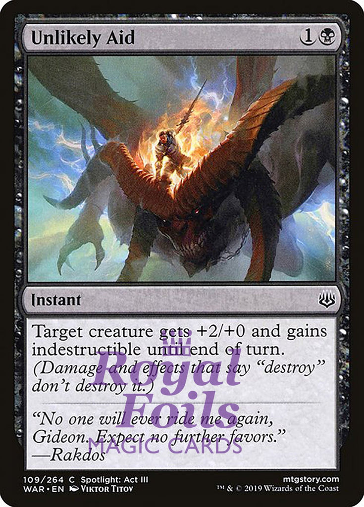 **3x FOIL Unlikely Aid** WAR MTG War of the Spark Common MINT black **3x FOIL Unlikely Aid** WAR MTG War of the Spark Common MINT black