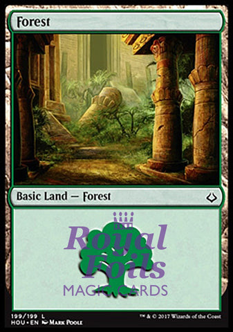 Forest #199 4x FOIL HOU MTG Hour of Devastation Basic Land 3 MT + 1 with bend green