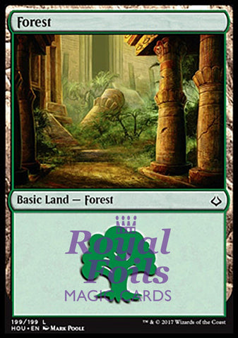 **4x FOIL Forest #199** HOU MTG Hour of Devastation Basic Land 3 MT + 1 with bend green