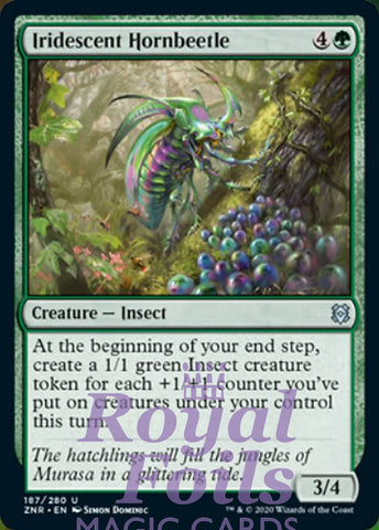 **4x FOIL Iridescent Hornbeetle** ZNR MTG Zendikar Rising Uncommon MINT green