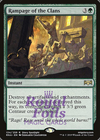 **1x FOIL Rampage of the Clans** RNA MTG Ravnica Allegiance Rare MINT green