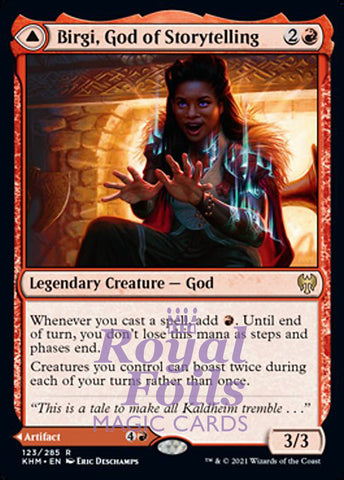 **1x FOIL Birgi, God of Storytelling // Harnfel** KHM MTG Kaldheim Rare MINT red